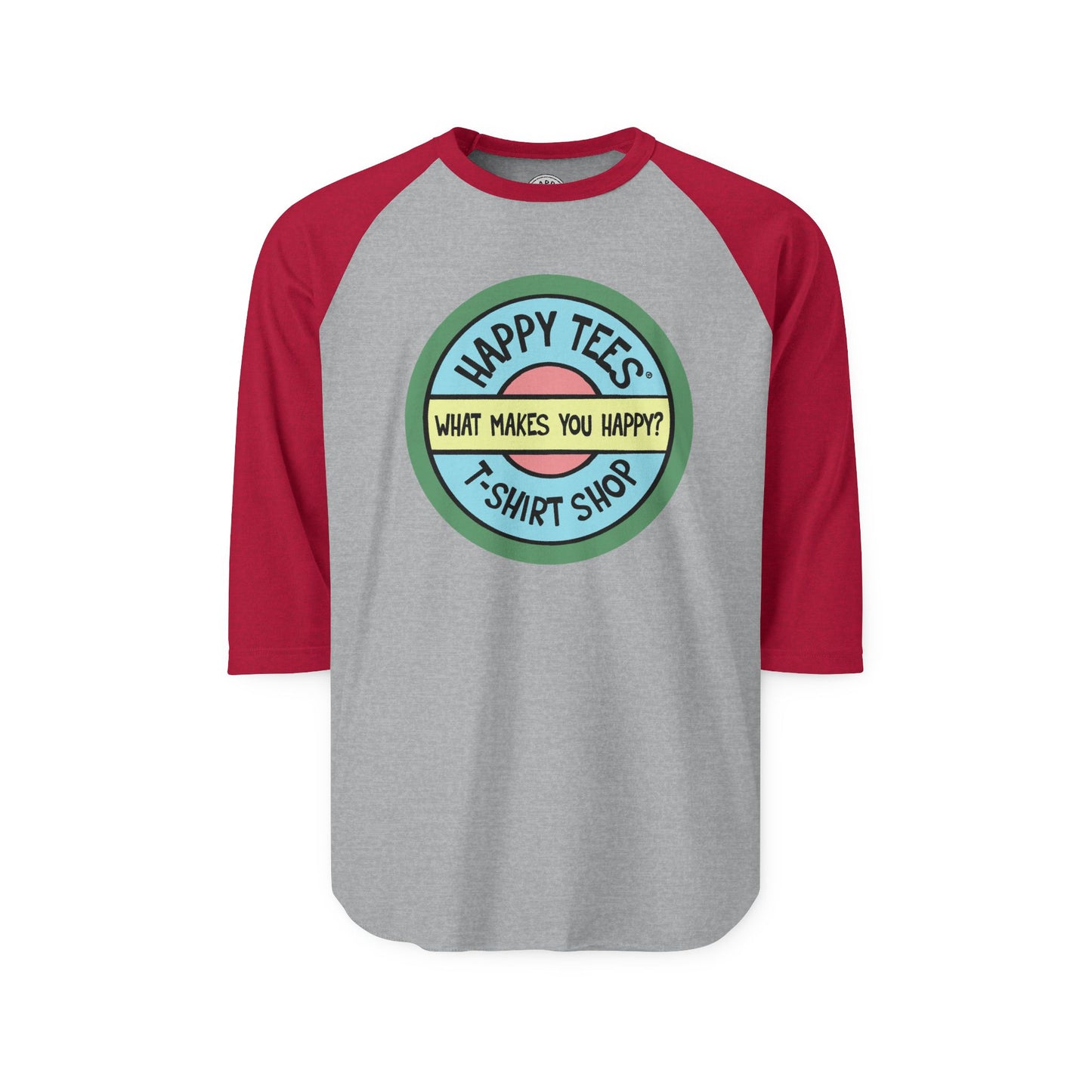 Happy Tees® T-Shirt (Long Sleeve Raglan with circular front logo)