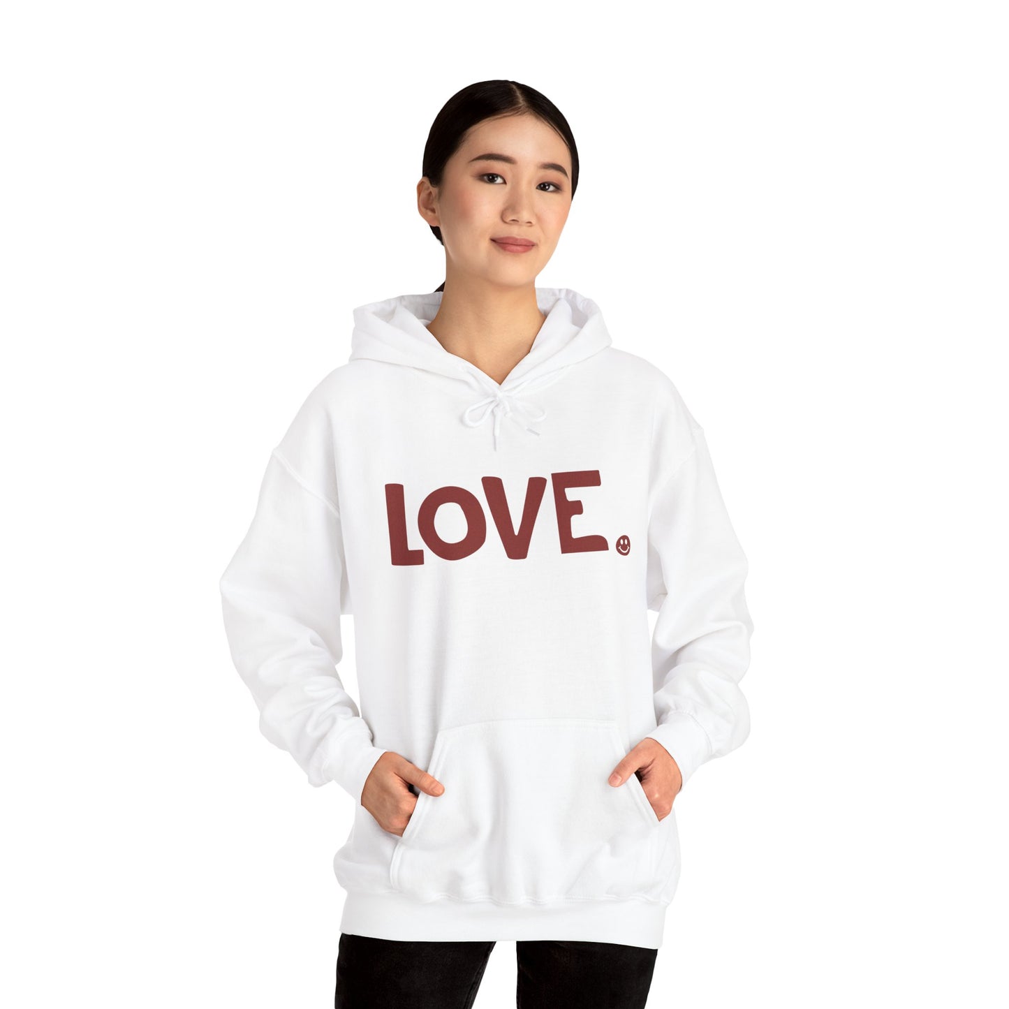LOVE Happy Tee (White Hoodie with red graphic) Hoodie HAPPY TEES® BRAND