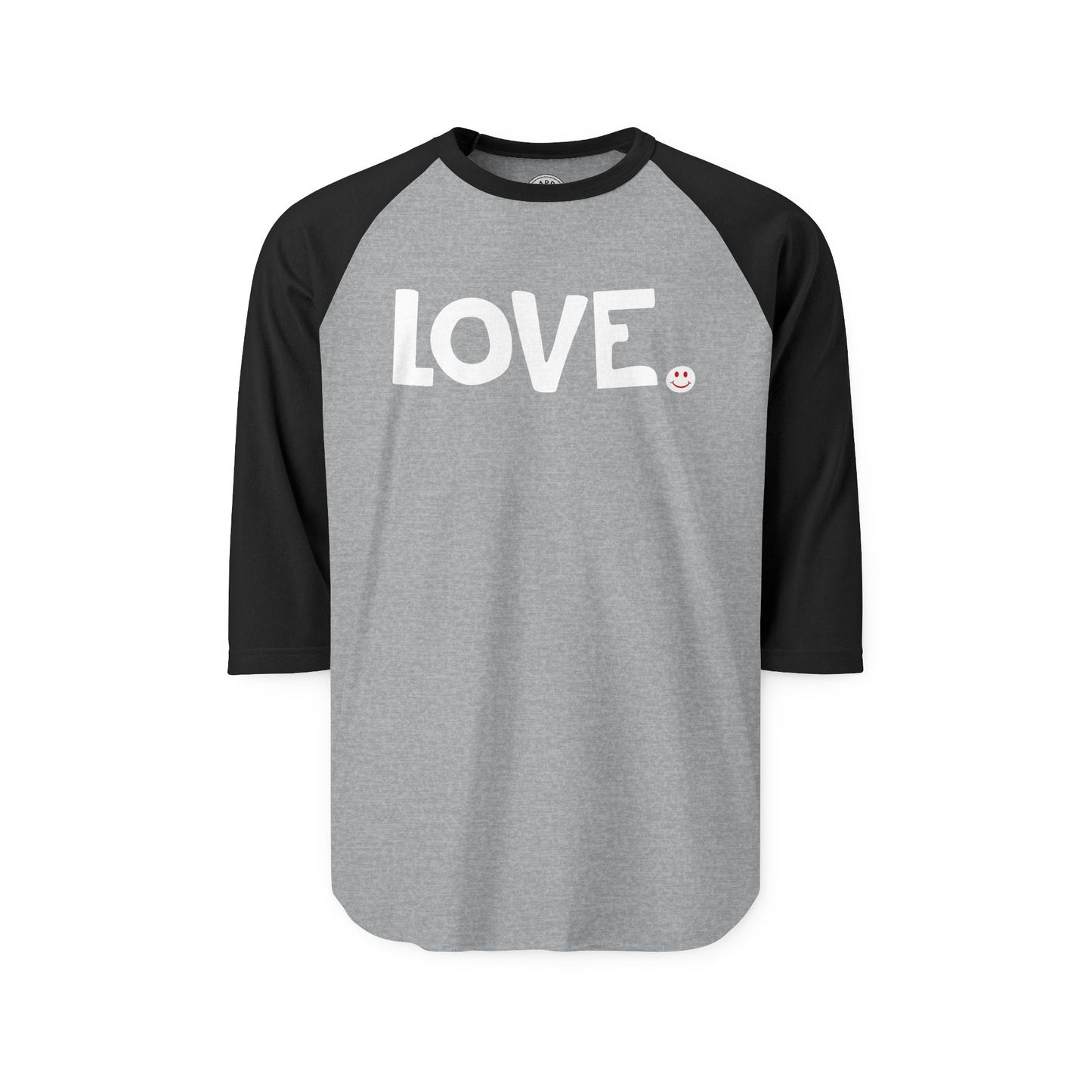LOVE Happy Tee (Long Sleeve Raglan with white graphic) Long-sleeve 2XL / Heather Grey/Black HAPPY TEES® BRAND