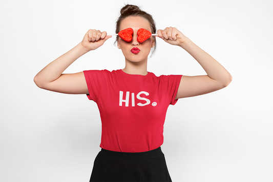 HIS Happy Tee (Women's Red Tee with white graphic) T-Shirt HAPPY TEES® BRAND