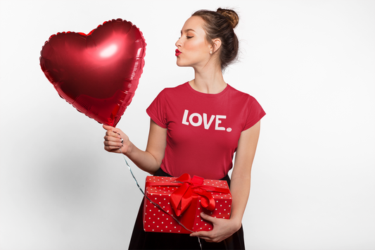 LOVE Happy Tee (Women's Red Tee with white graphic) T-Shirt HAPPY TEES® BRAND