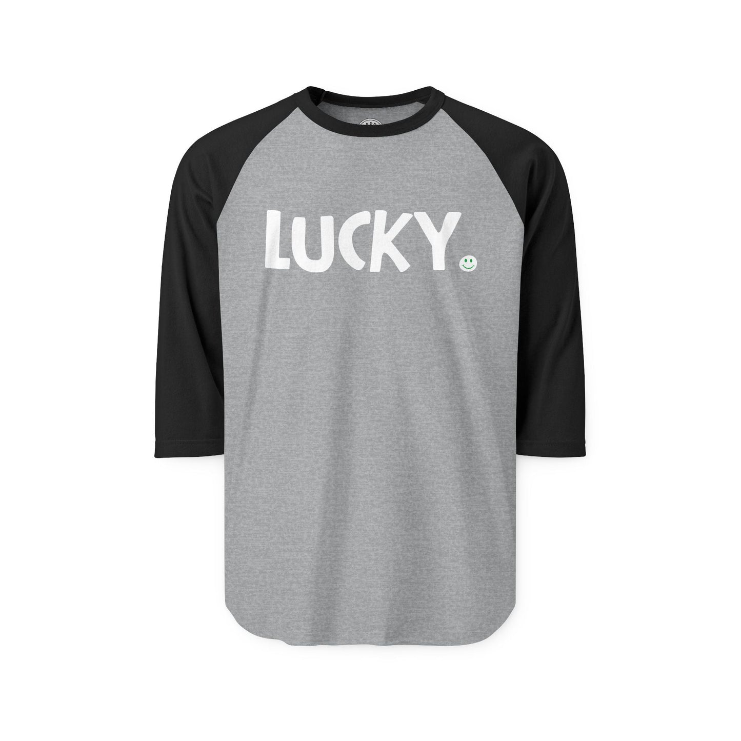 LUCKY Happy Tee (Long Sleeve Raglan) Long-sleeve 2XL / Heather Grey/Black HAPPY TEES® BRAND