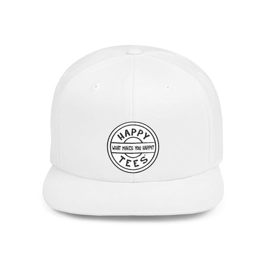 Happy Tees® Flat Bill Cap (Embroidery) Hats One size / White HAPPY TEES® BRAND