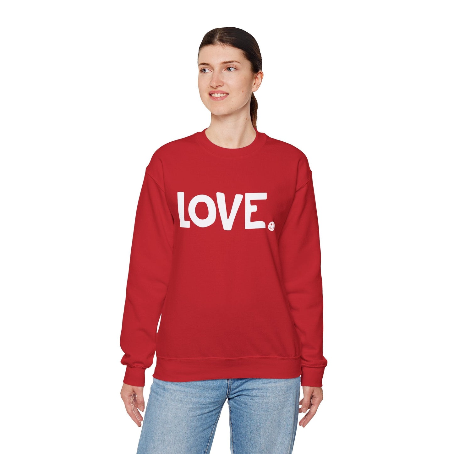 LOVE Happy Tee (Red Sweatshirt with white graphic)  Sweatshirt  HAPPY TEES® BRAND