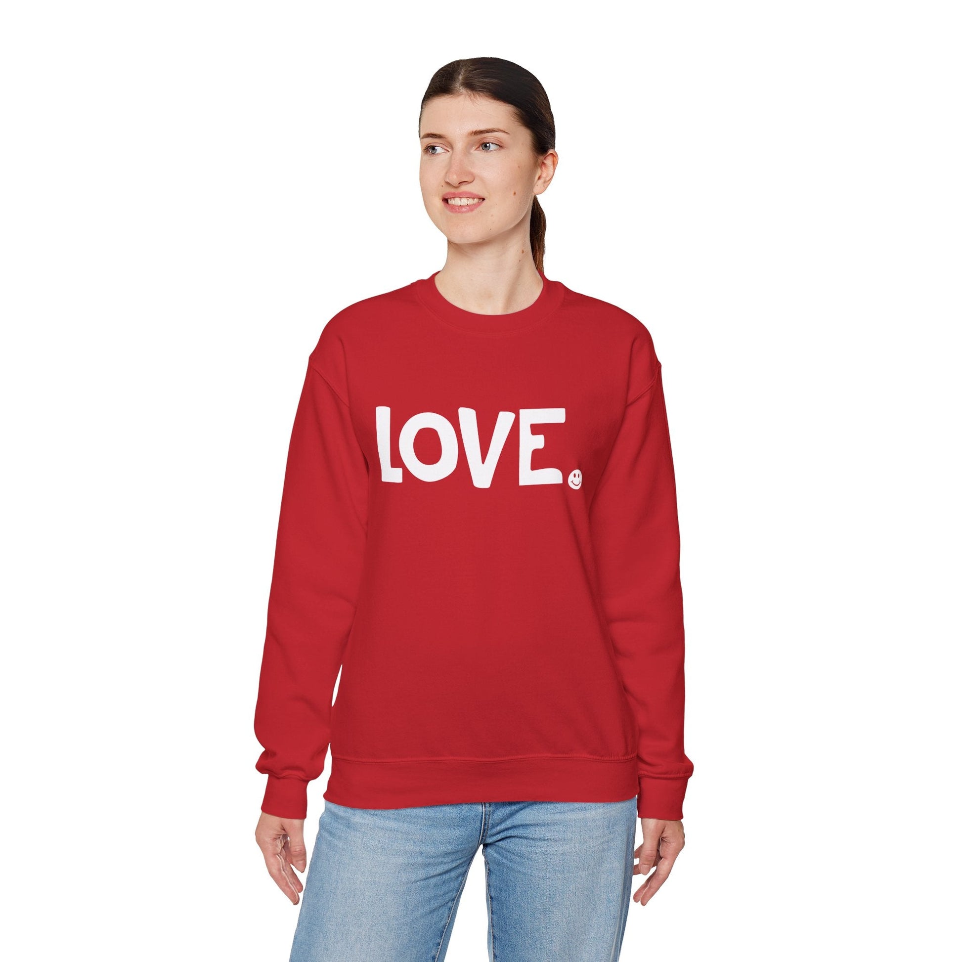 LOVE Happy Tee (Red Sweatshirt with white graphic)  Sweatshirt  HAPPY TEES® BRAND