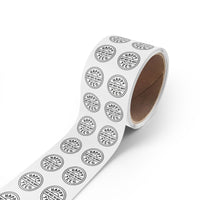 Happy Tees® Round Stickers (black and white, rolls of 50, 100, 250) Printify
