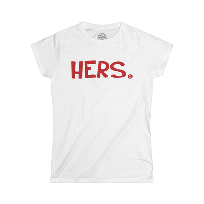 HERS Happy Tee (Women's White Tee with red graphic)  T-Shirt  HAPPY TEES® BRAND