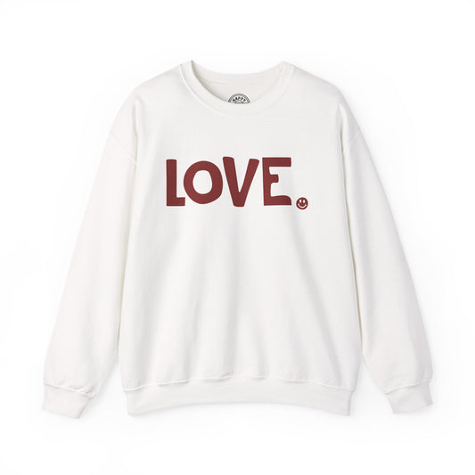 LOVE Happy Tee (White Sweatshirt with red graphic)  Sweatshirt  HAPPY TEES® BRAND