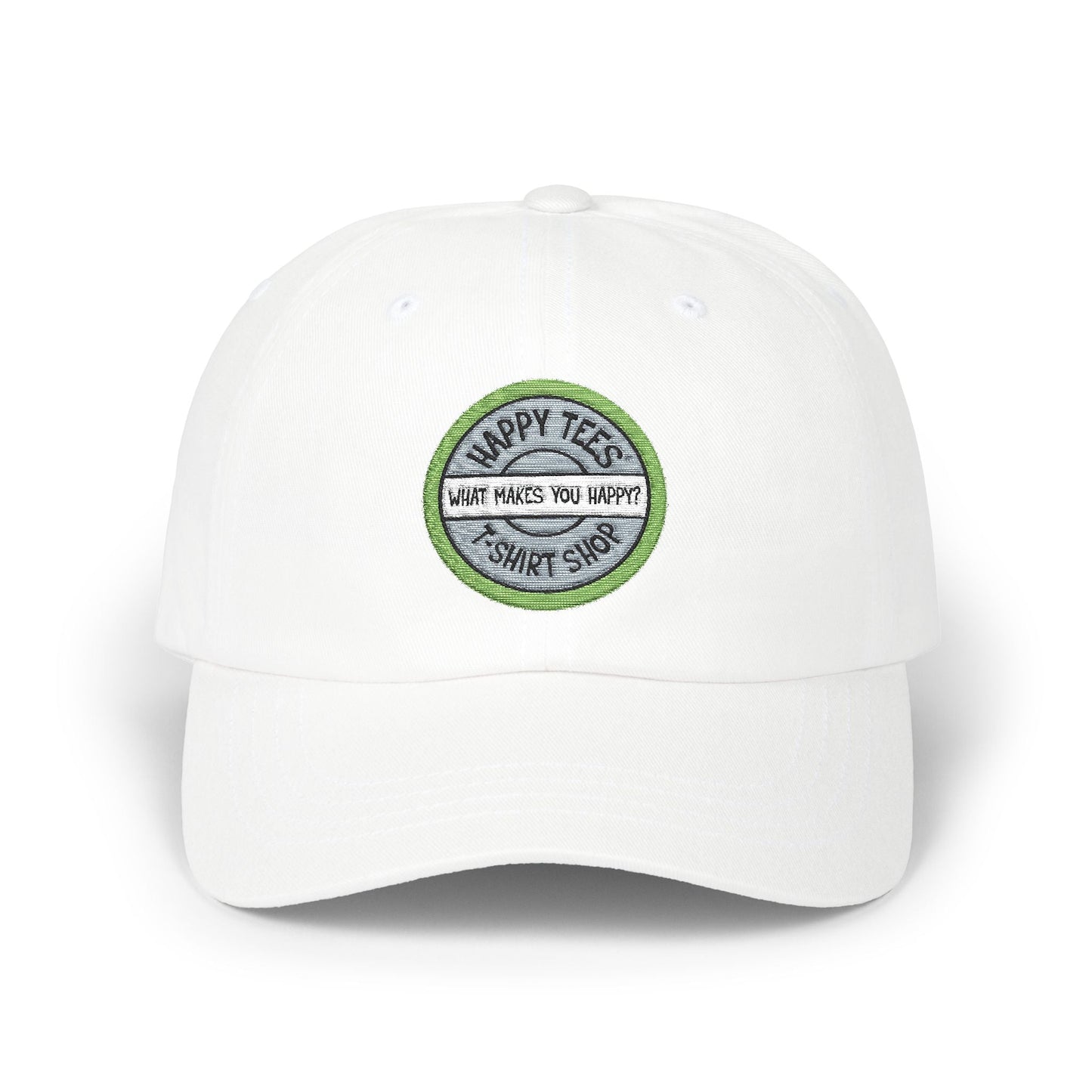 Happy Tees® Cap (Circular Logo T-Shirt Shop, Embroidery)  Hats White / One size HAPPY TEES® BRAND