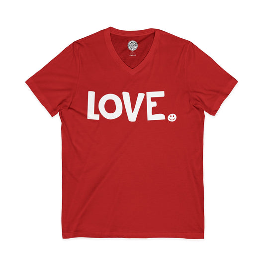 LOVE Happy Tee (V-Neck Red Tee with white graphic)