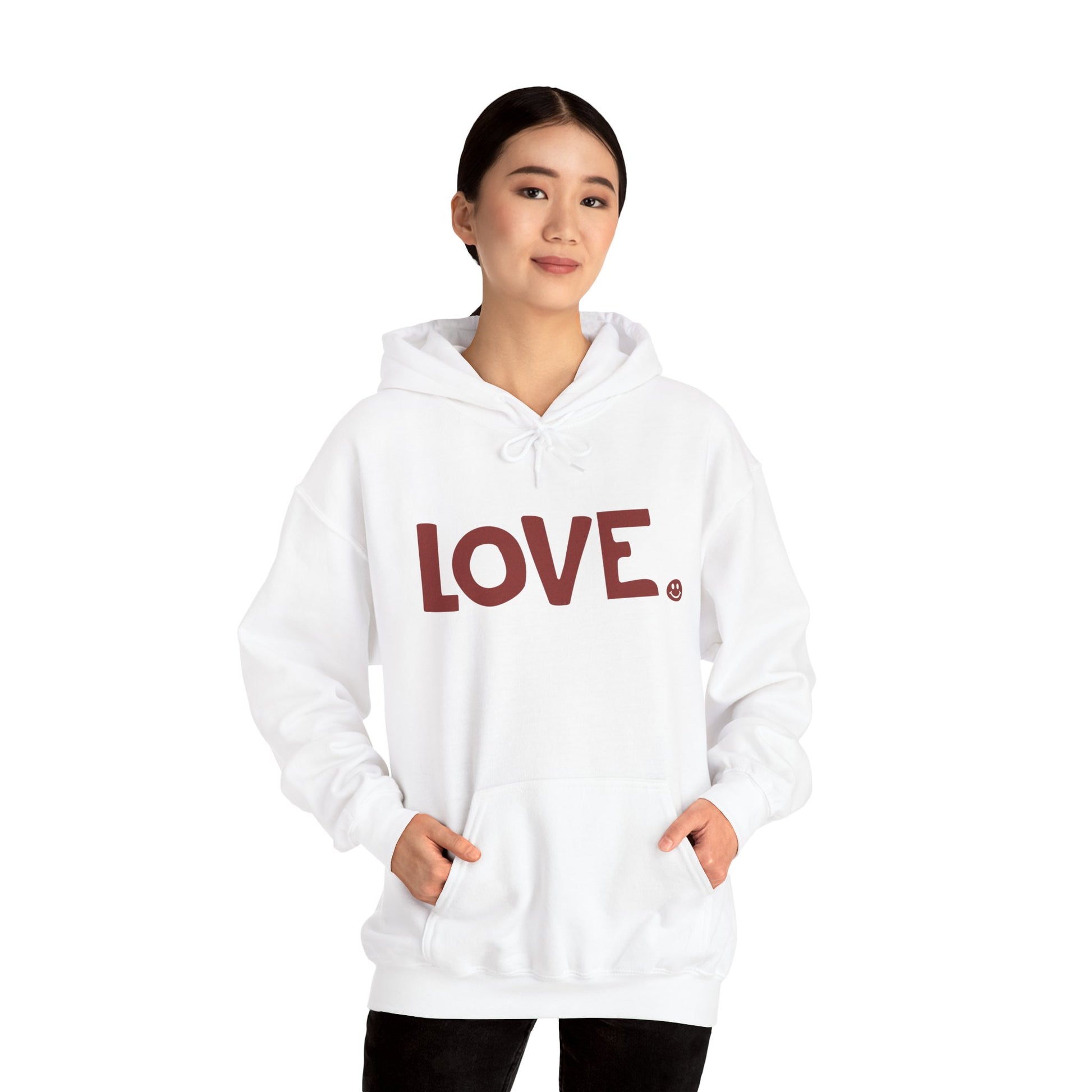 LOVE Happy Tee (White Hoodie with red graphic)  Hoodie  HAPPY TEES® BRAND