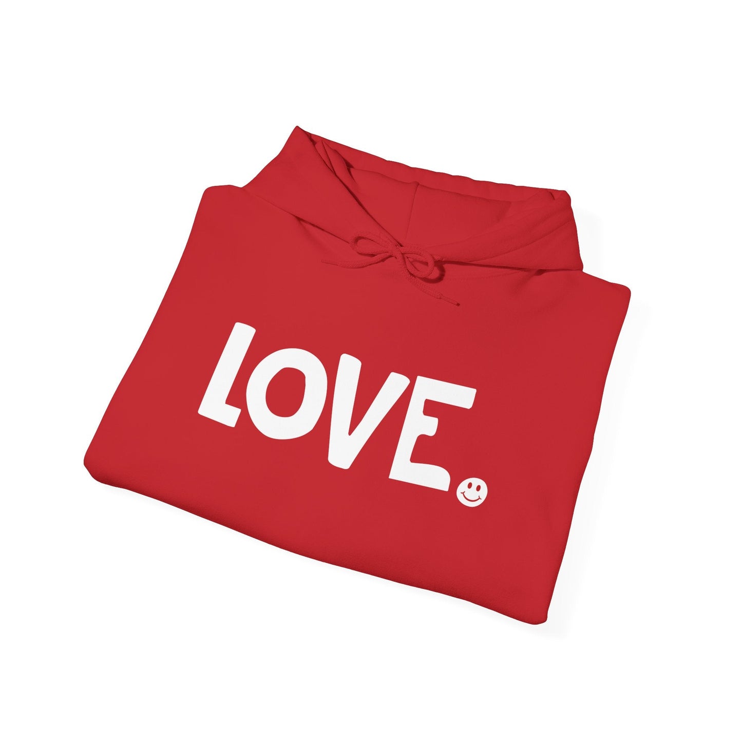 LOVE Happy Tee (Red Hoodie with white graphic)  Hoodie  HAPPY TEES® BRAND