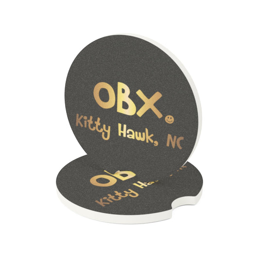 OBX Happy Tee (Car Coaster, Gold)  Home Decor 2.6'' × 2.6" / 2pcs HAPPY TEES® BRAND