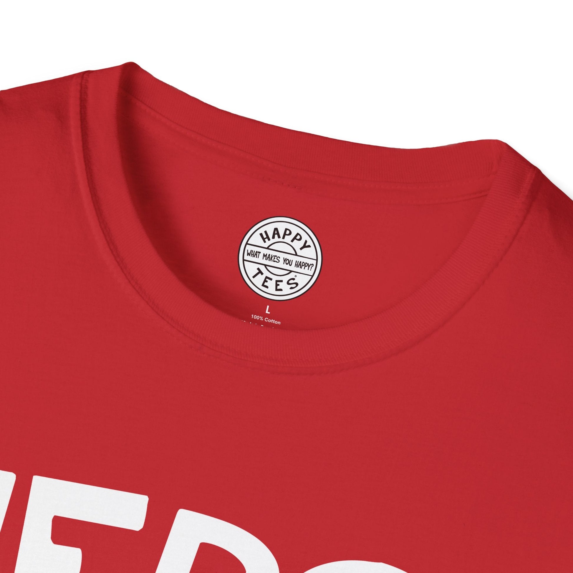 HERS Happy Tee (Red tee with white graphic) Printify