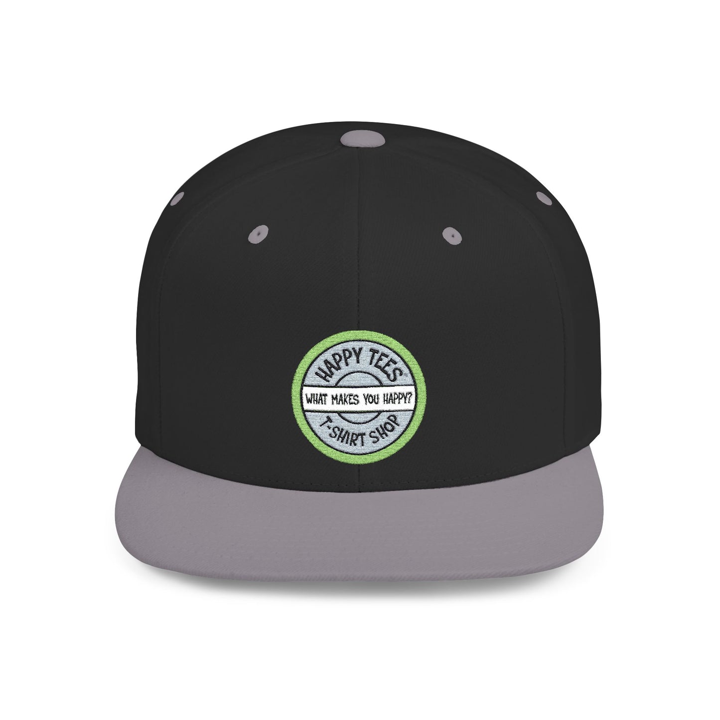 Happy Tees® Flat Bill Cap (Circular Logo T-Shirt Shop, Embroidery) - HAPPY TEES® BRAND