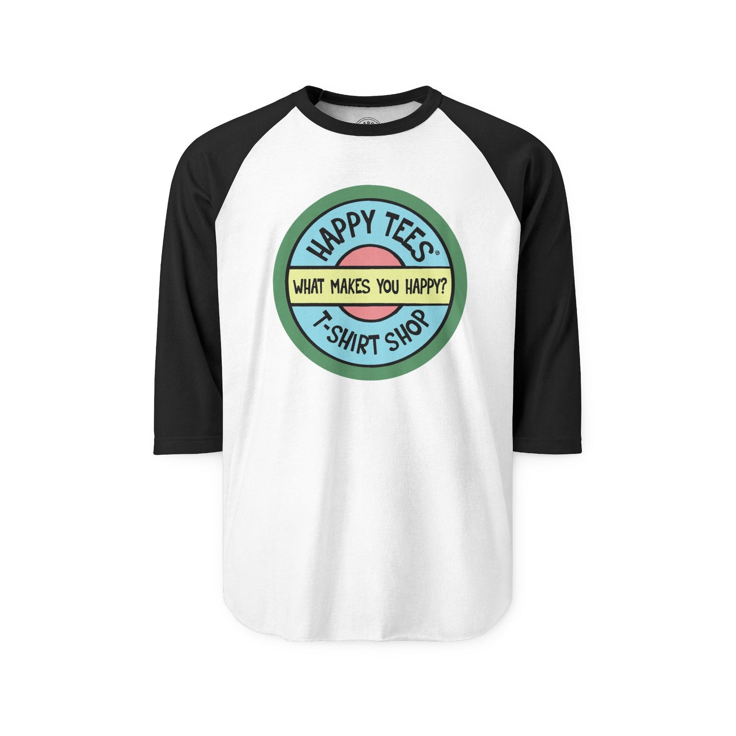 Happy Tees® T-Shirt (Long Sleeve Raglan with circular front logo)