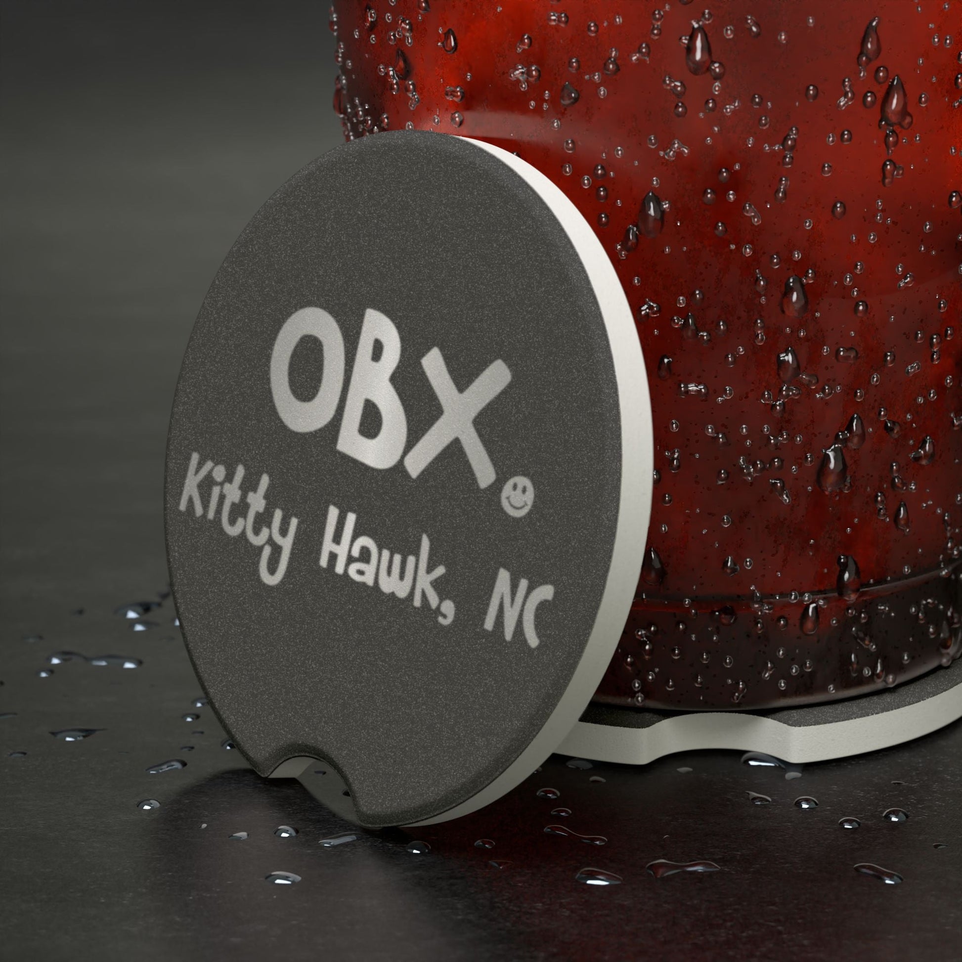 OBX Happy Tee (Car Coaster, Silver)  Home Decor  HAPPY TEES® BRAND