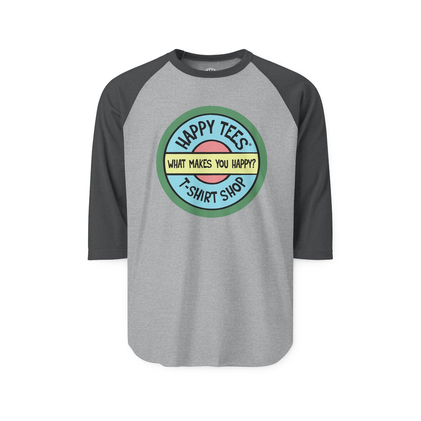 Happy Tees® T-Shirt (Long Sleeve Raglan with circular front logo)