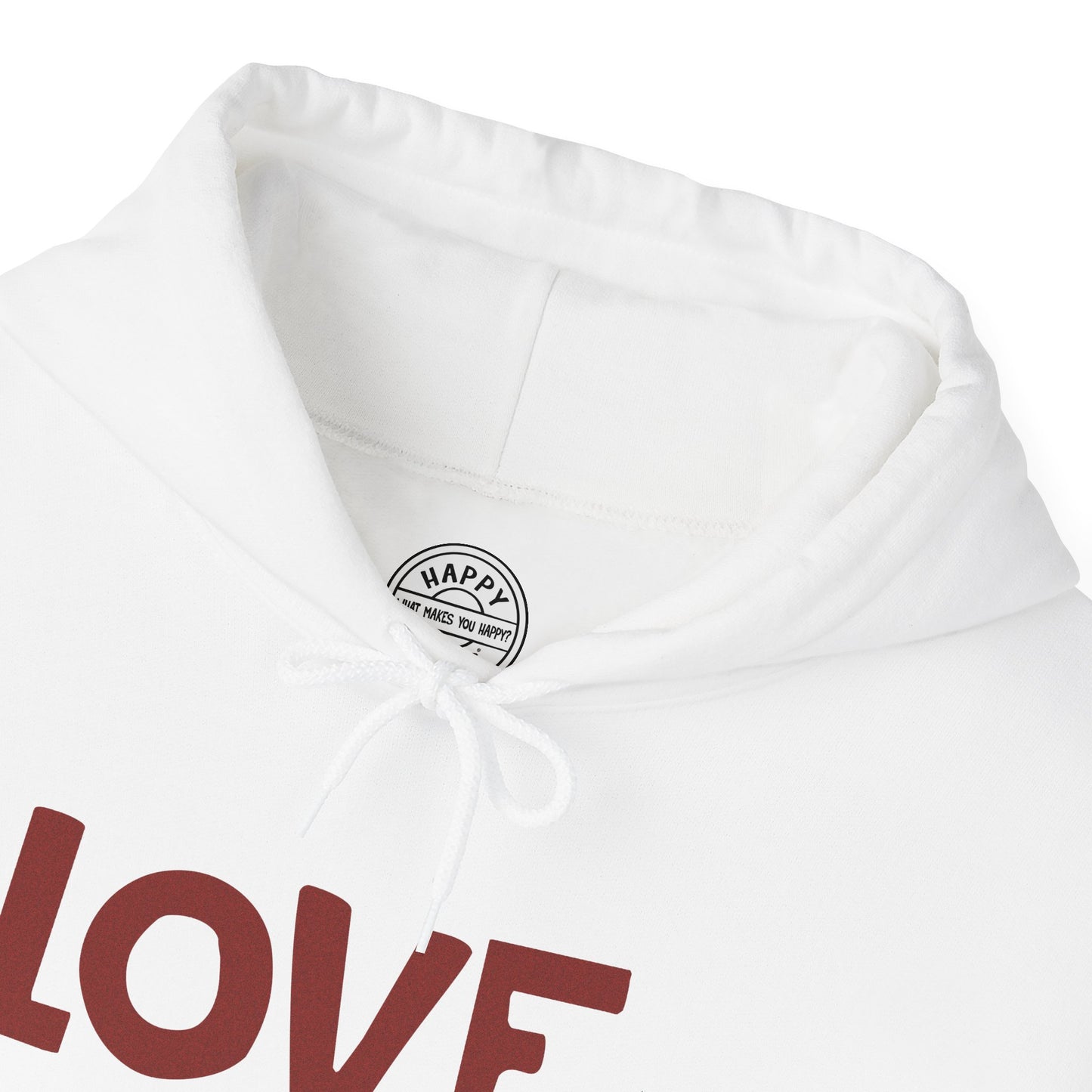 LOVE Happy Tee (White Hoodie with red graphic)  Hoodie  HAPPY TEES® BRAND