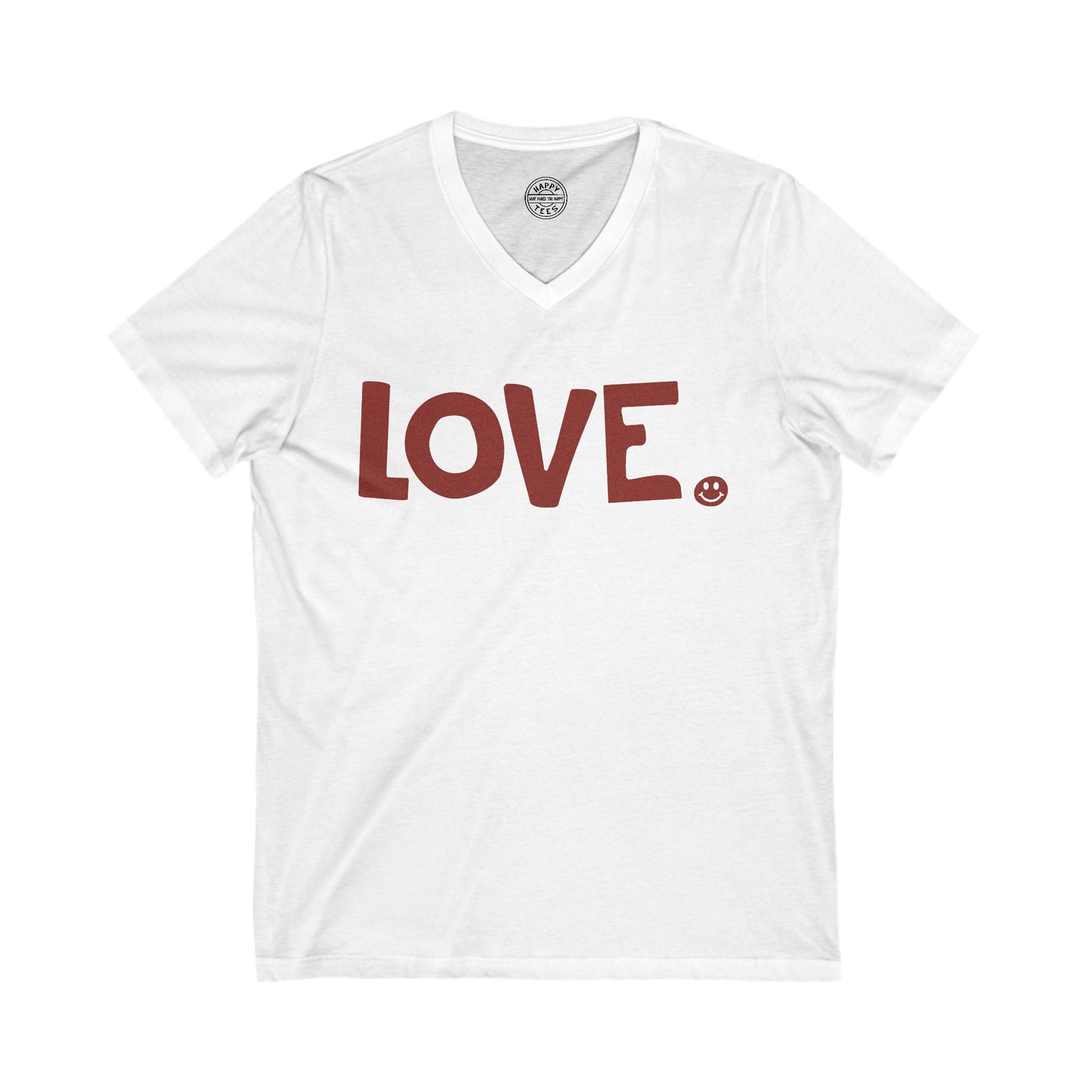LOVE Happy Tee (V-Neck White Tee with red graphic)
