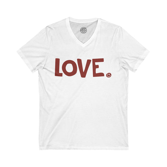 LOVE Happy Tee (V-Neck White Tee with red graphic)