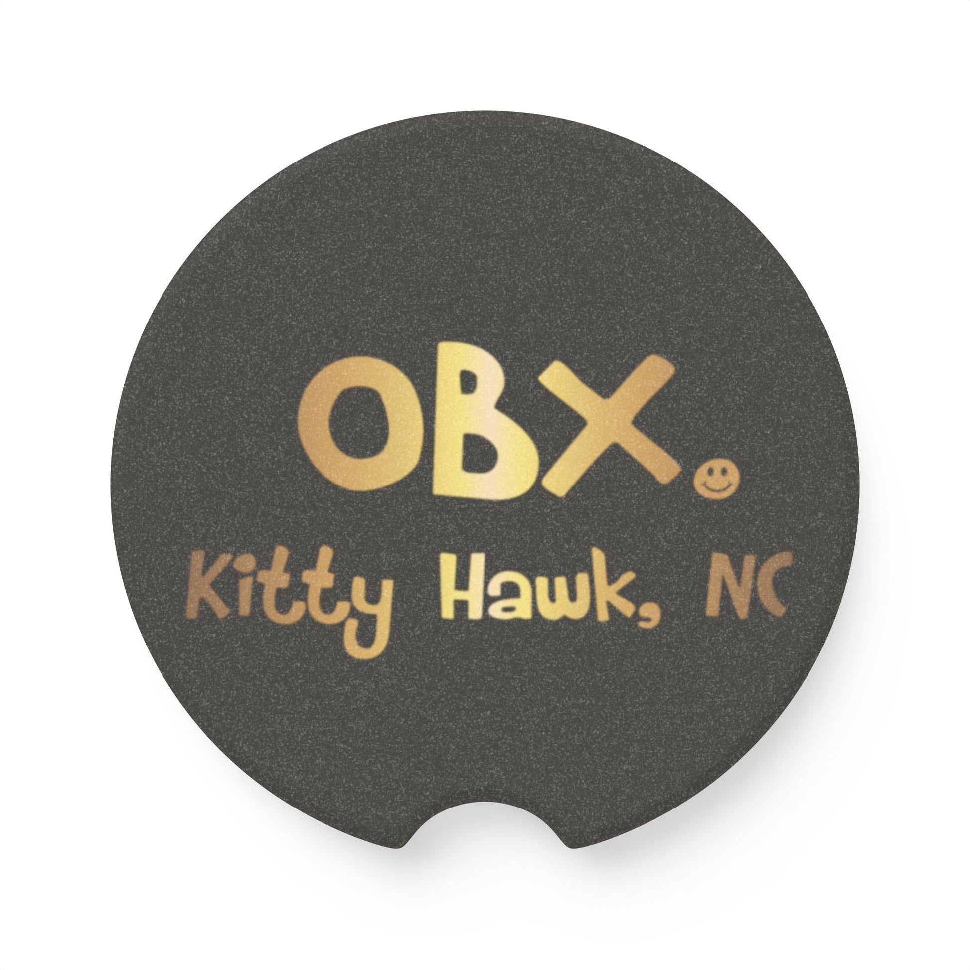 OBX Happy Tee (Car Coaster, Gold)  Home Decor 2.6'' × 2.6" / 1pc HAPPY TEES® BRAND