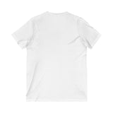 HIS Happy Tee (V-Neck White Tee with red graphic) Printify