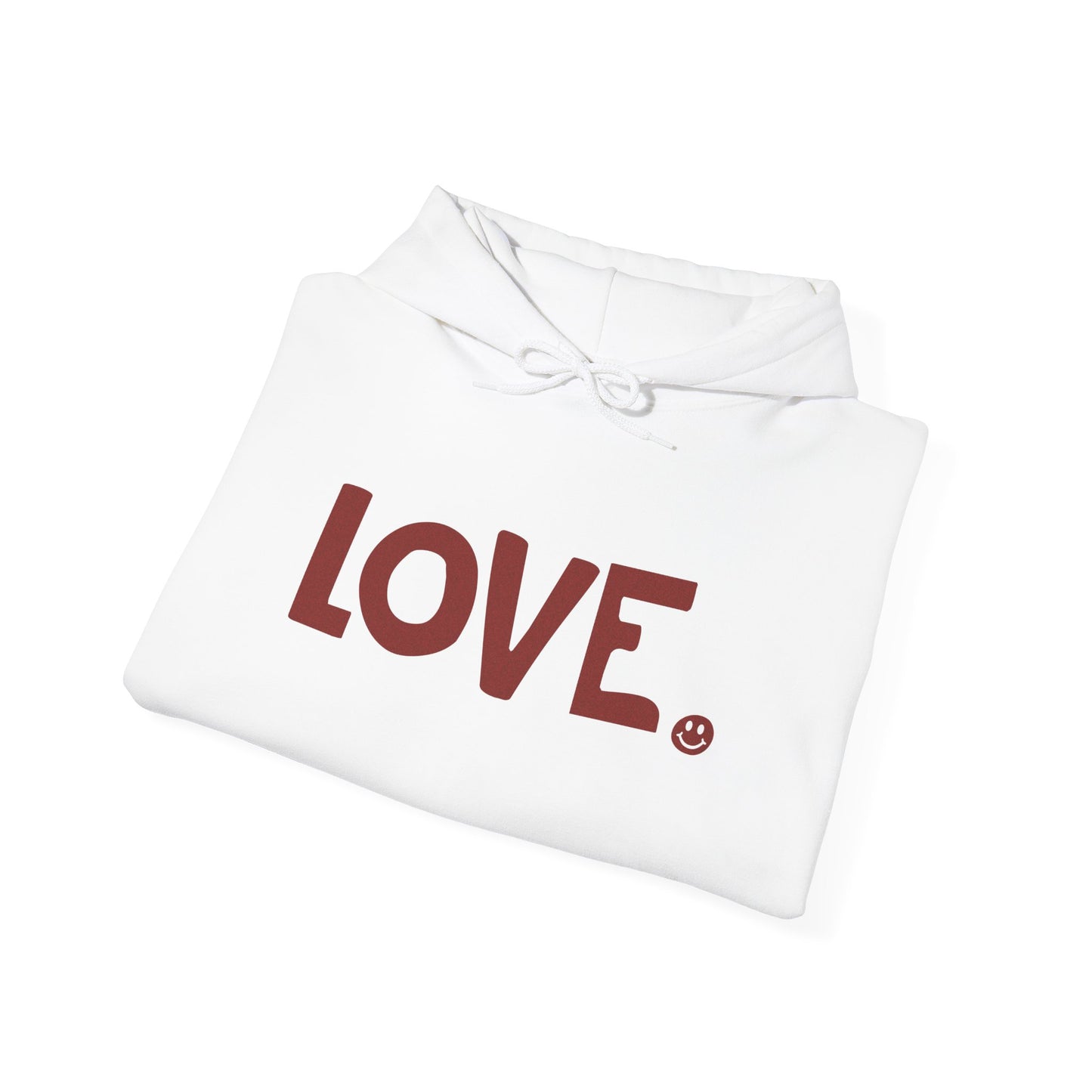 LOVE Happy Tee (White Hoodie with red graphic)  Hoodie  HAPPY TEES® BRAND