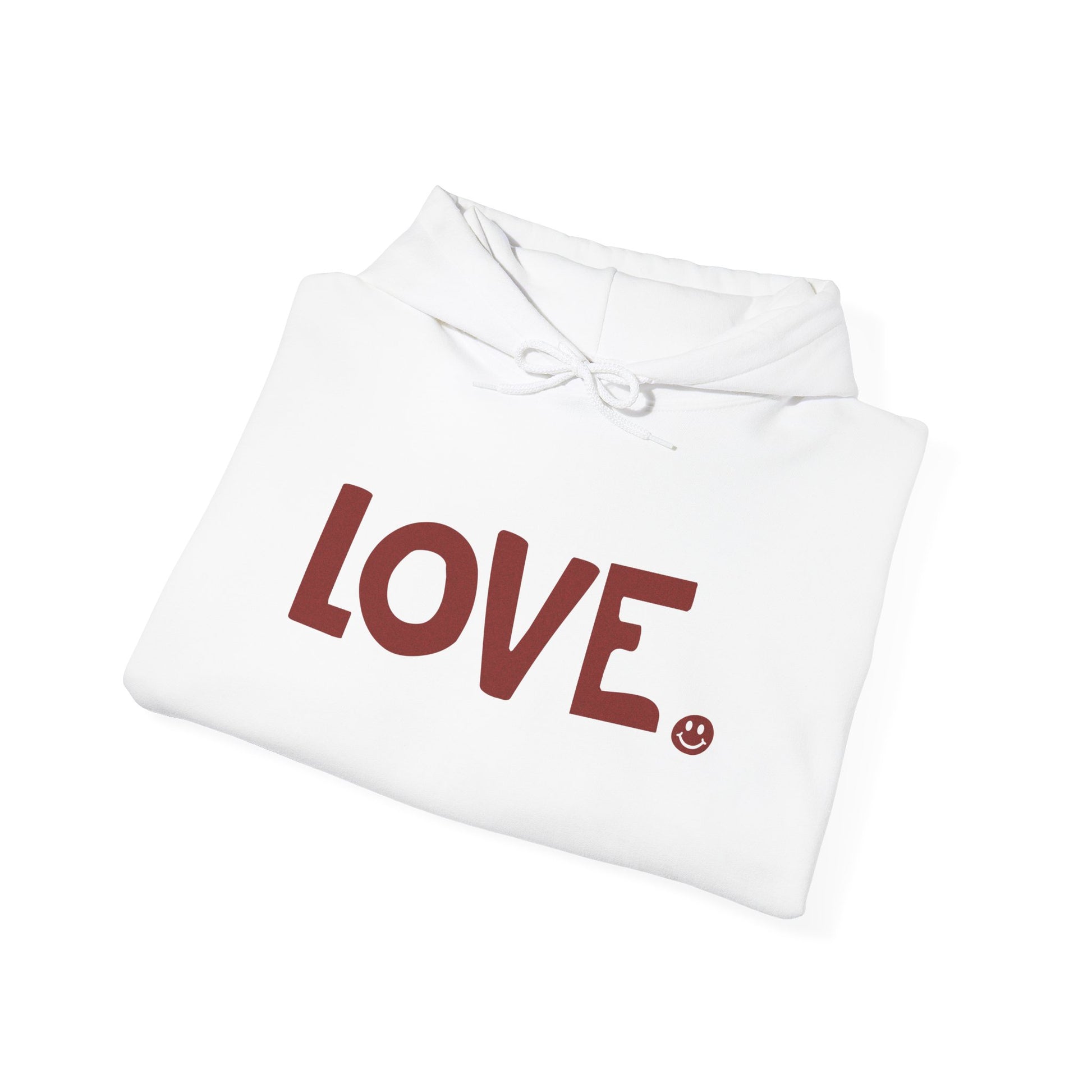 LOVE Happy Tee (White Hoodie with red graphic)  Hoodie  HAPPY TEES® BRAND