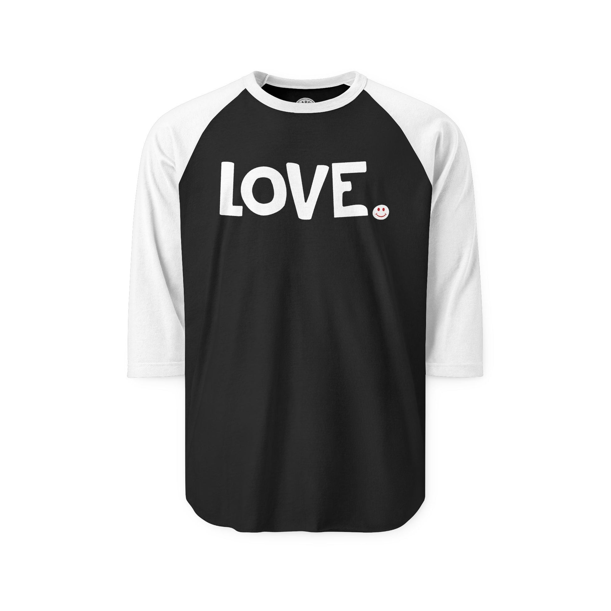 LOVE Happy Tee (Long Sleeve Raglan with white graphic)  Long-sleeve 2XL / Black/White HAPPY TEES® BRAND