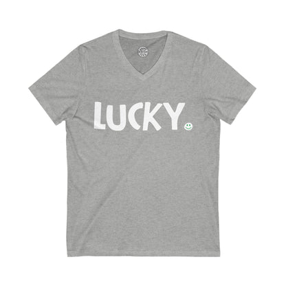 LUCKY Happy Tee (V-Neck)  V-neck Athletic Heather / 2XL HAPPY TEES® BRAND