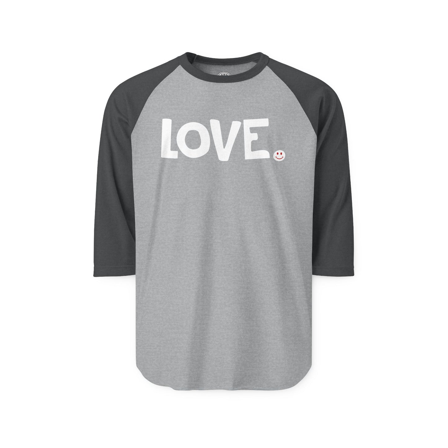 LOVE Happy Tee (Long Sleeve Raglan with white graphic)  Long-sleeve 2XL / Heather Grey/Heather Charcoal HAPPY TEES® BRAND