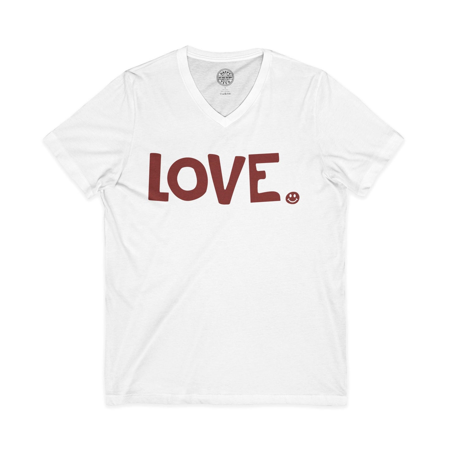 LOVE Happy Tee (V-Neck White Tee with red graphic)