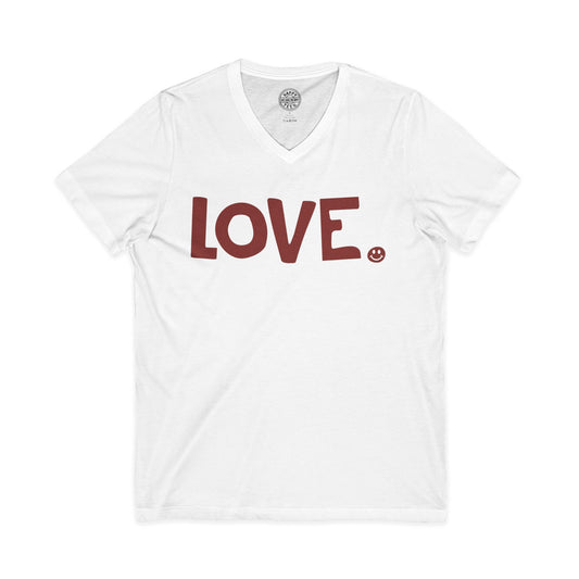 LOVE Happy Tee (V-Neck White Tee with red graphic)