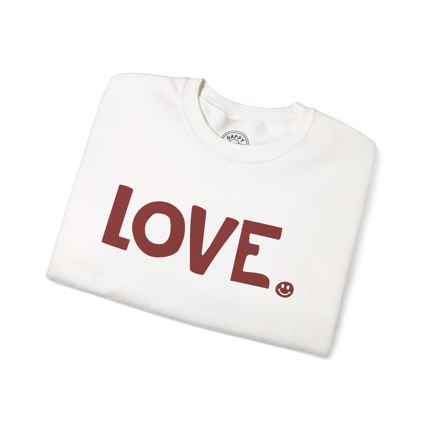 LOVE Happy Tee (White Sweatshirt with red graphic)  Sweatshirt  HAPPY TEES® BRAND