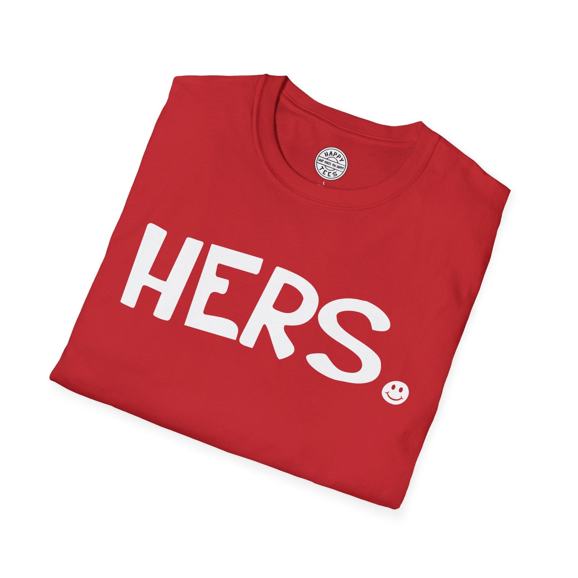 HERS Happy Tee (Red tee with white graphic) Printify