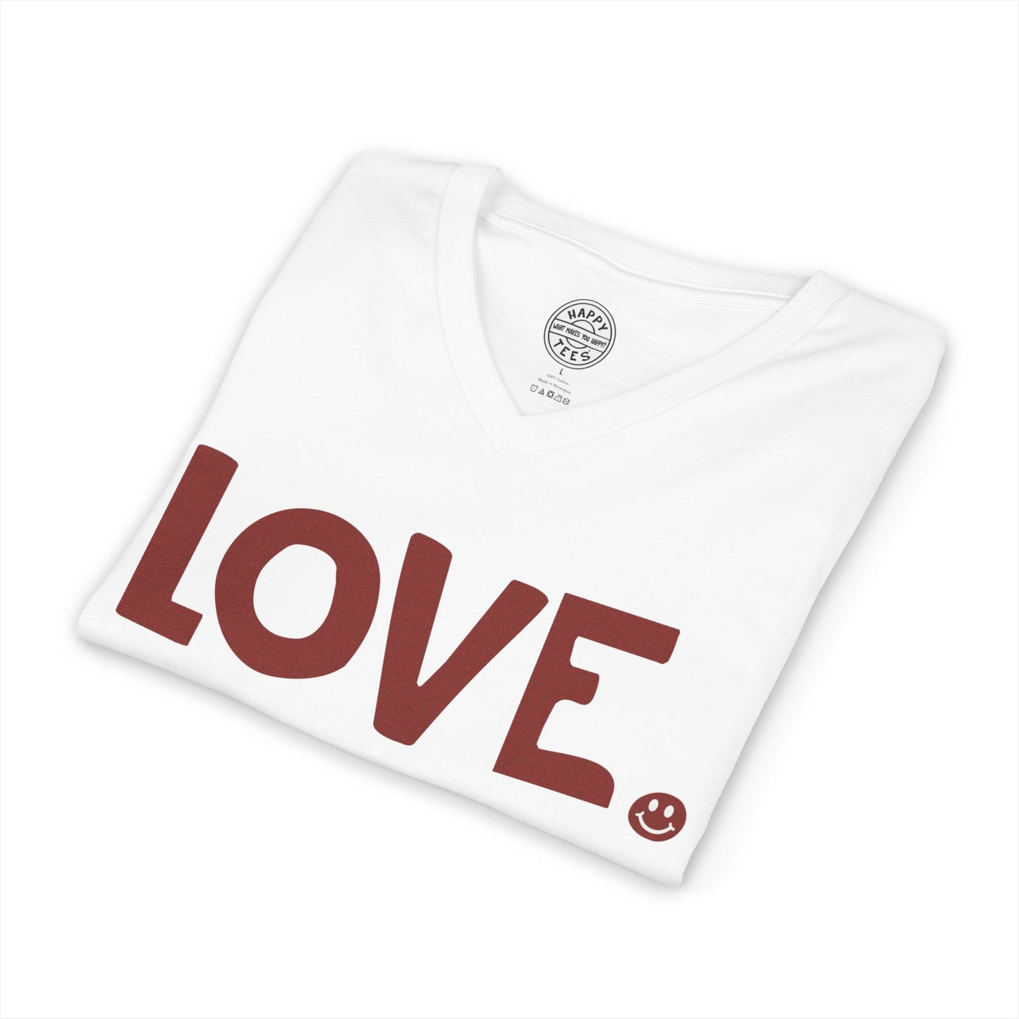LOVE Happy Tee (V-Neck White Tee with red graphic)