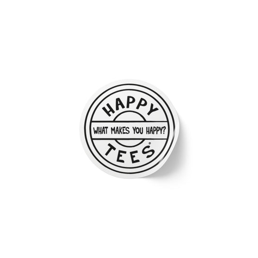 Happy Tees® Round Stickers (black and white, rolls of 50, 100, 250) Printify