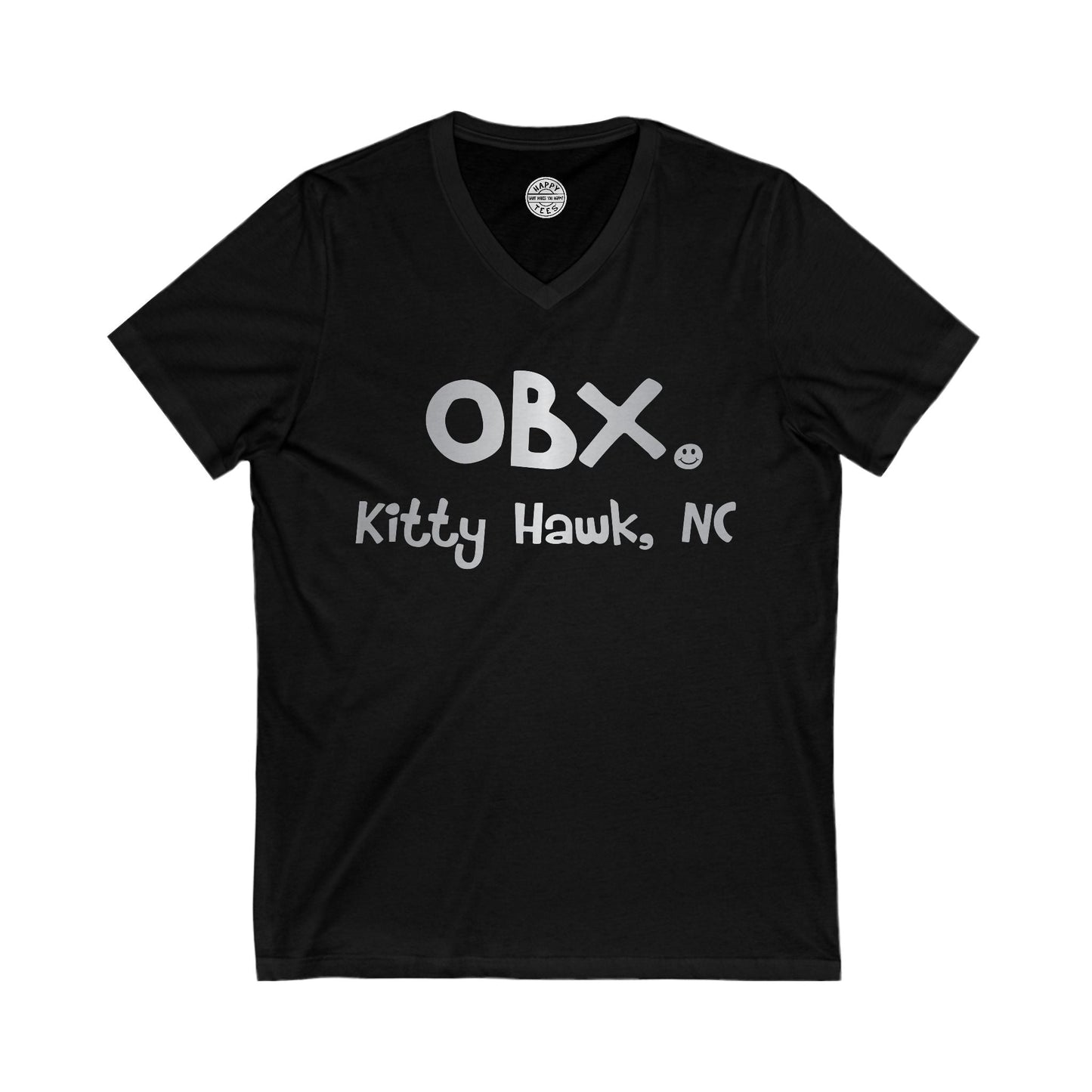 OBX Happy Tee (V-Neck, Silver) Printify
