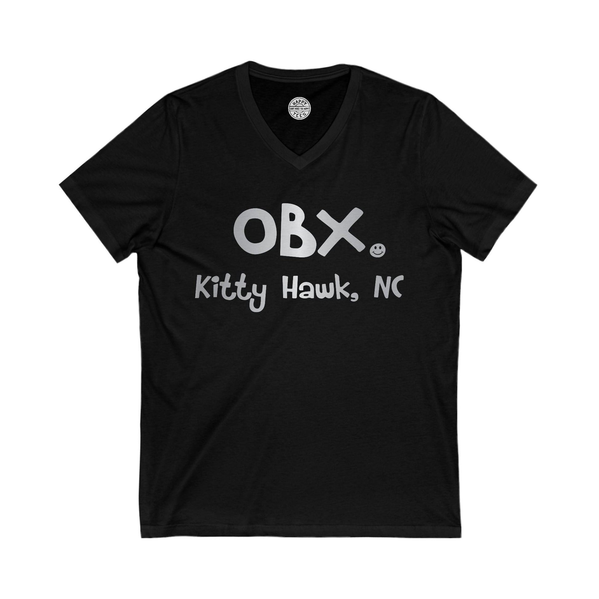 OBX Happy Tee (V-Neck, Silver) Printify