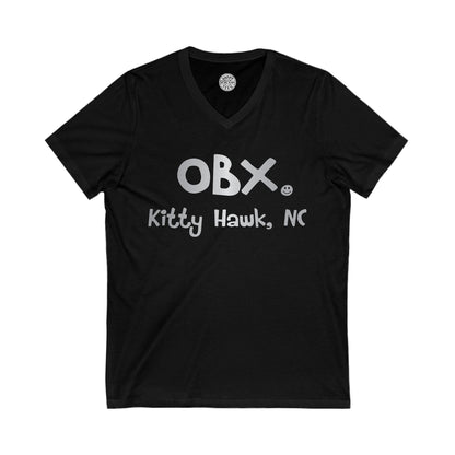 OBX Happy Tee (V-Neck, Silver) Printify