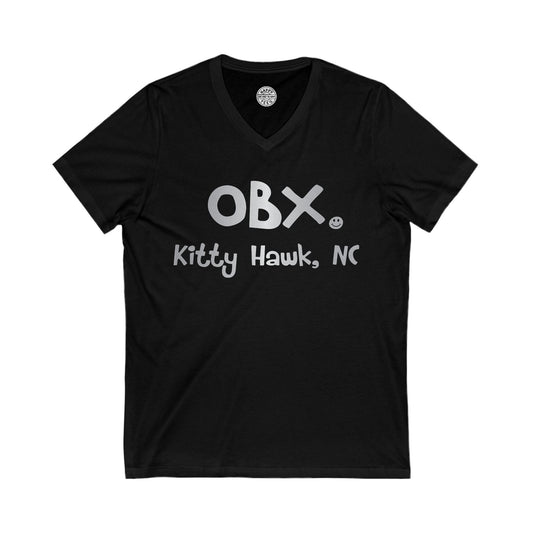 OBX Happy Tee (V-Neck, Silver) Printify
