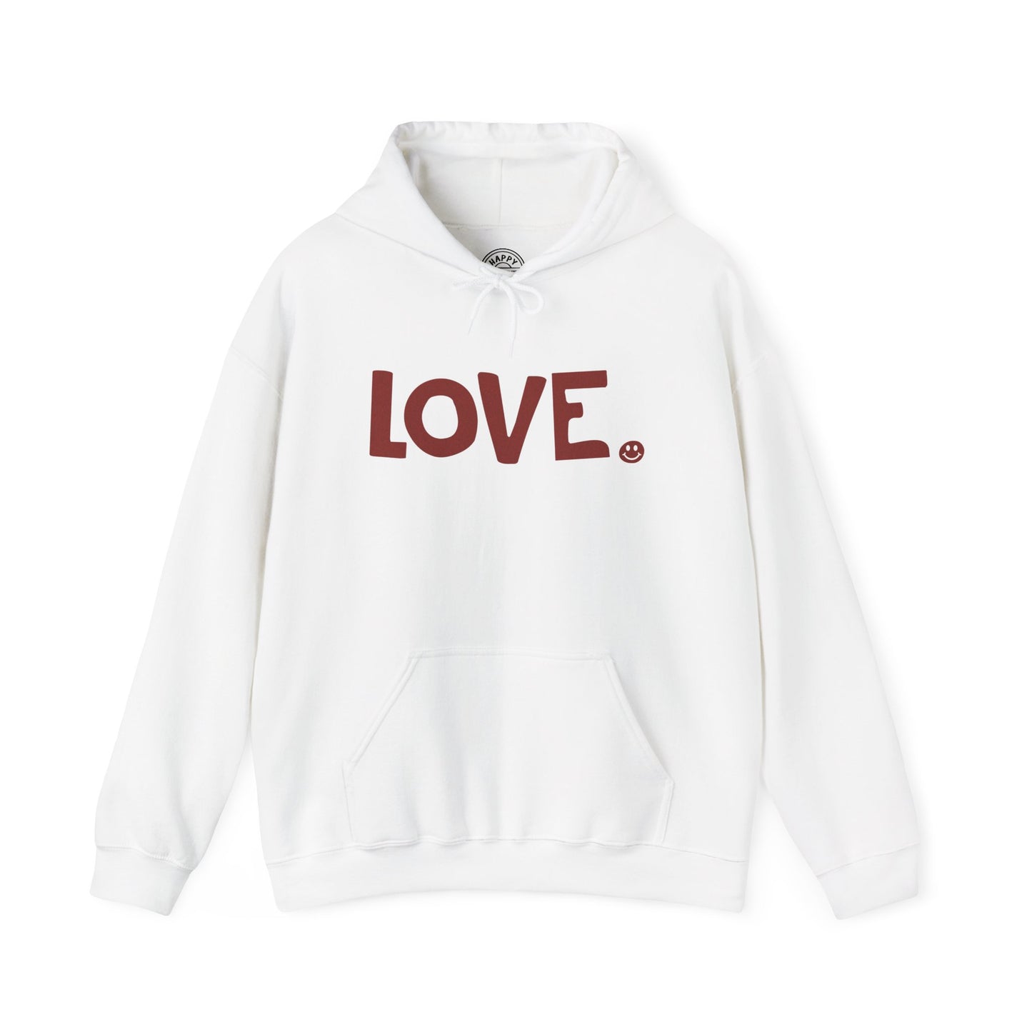 LOVE Happy Tee (White Hoodie with red graphic)  Hoodie  HAPPY TEES® BRAND