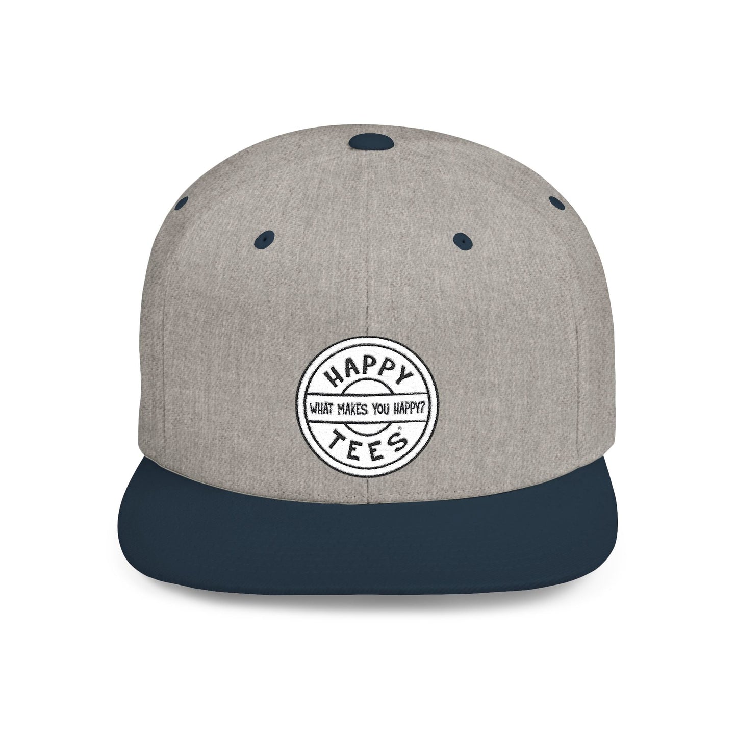 Happy Tees® Flat Bill Cap (Embroidery)  Hats One size / Heather Grey/Navy HAPPY TEES® BRAND