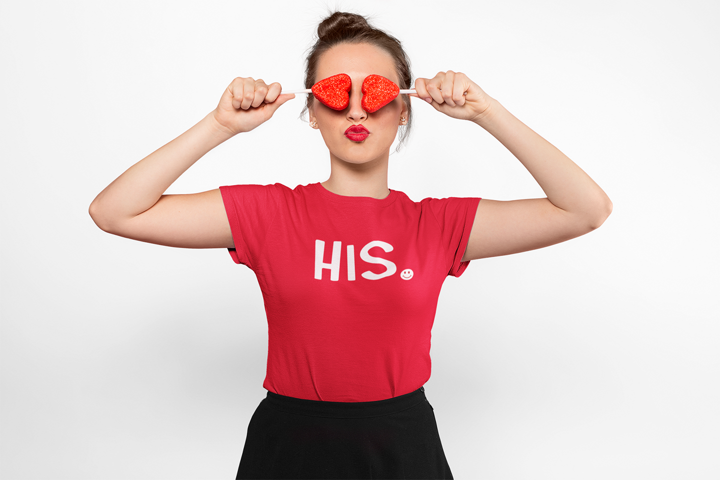 HIS Happy Tee (Women's Red Tee with white graphic) Printify