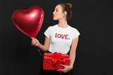 LOVE Happy Tee (Women's White Tee with red graphic)  T-Shirt  HAPPY TEES® BRAND