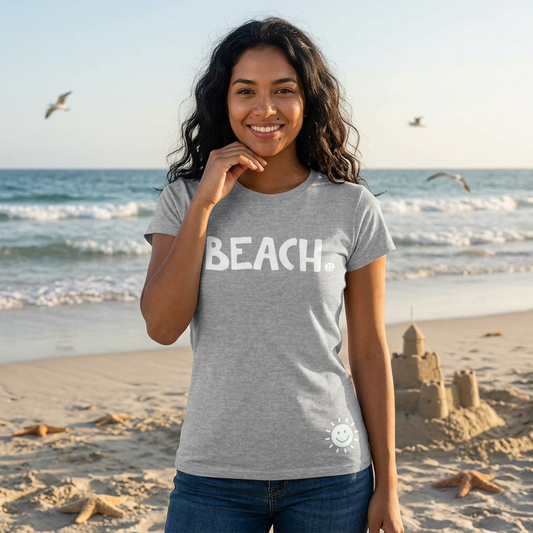 BEACH Happy Tee (Women's Tee)  T-Shirt  HAPPY TEES® BRAND