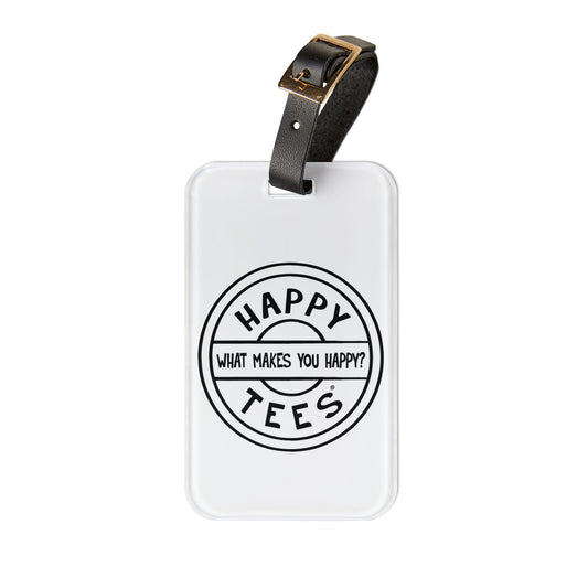 Happy Tees® Luggage Tag (black and white)  Accessories 2.4'' × 4'' HAPPY TEES® BRAND