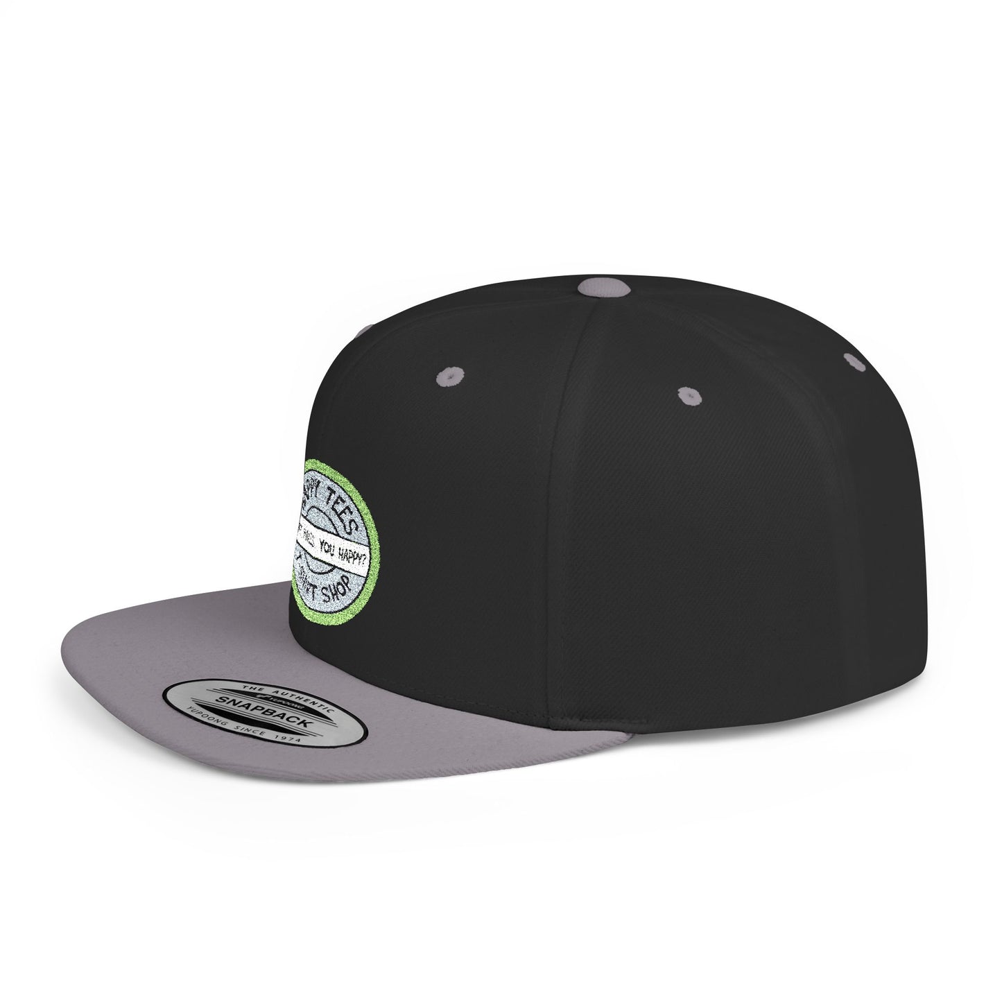 Happy Tees® Flat Bill Cap (Circular Logo T-Shirt Shop, Embroidery) - HAPPY TEES® BRAND