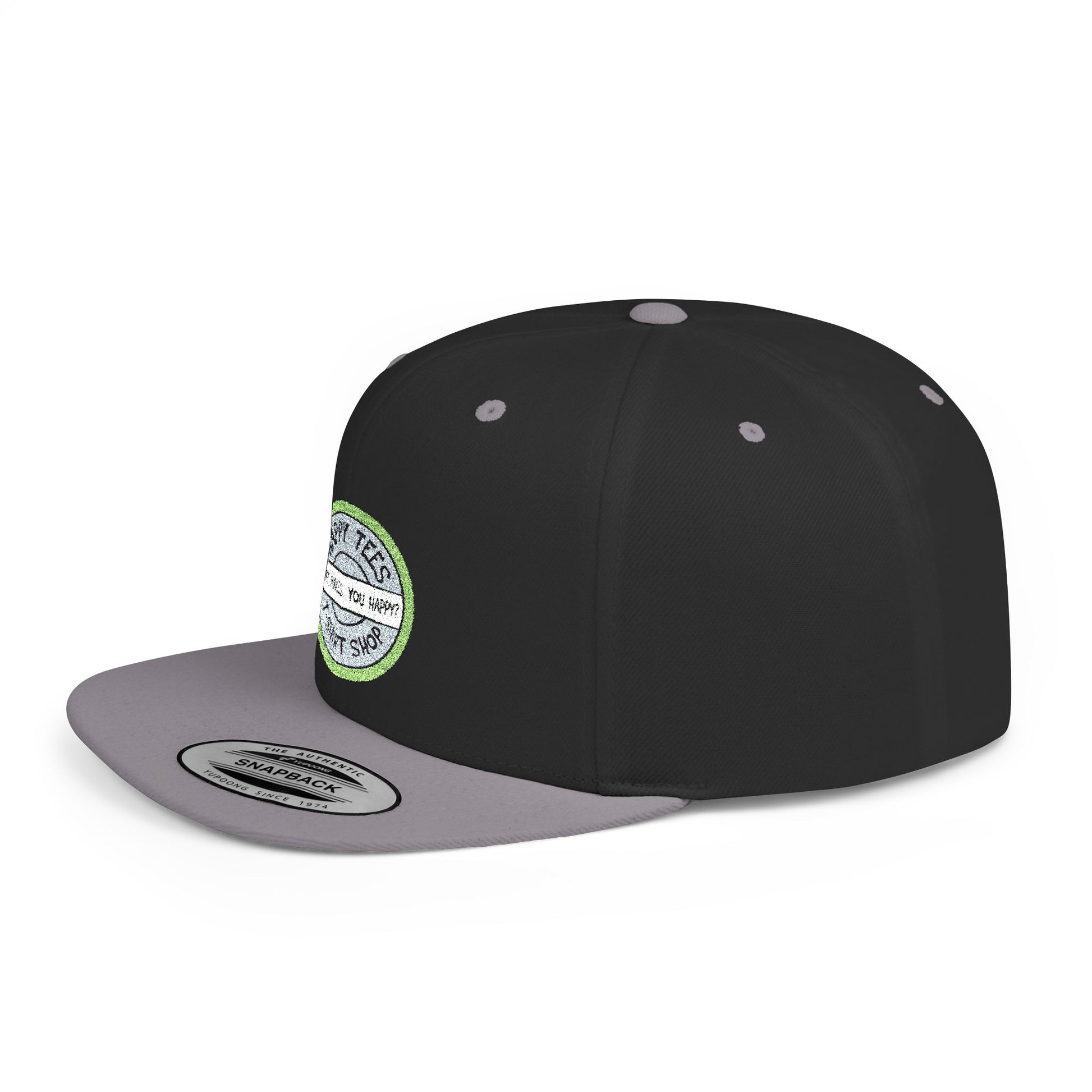 Happy Tees® Flat Bill Cap (Circular Logo T-Shirt Shop, Embroidery) - HAPPY TEES® BRAND